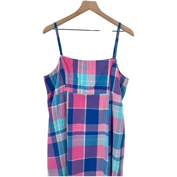 Bohemian Traders Sleeveless Cotton A-Line Slip Midi Dress - Blue Plaid - Large - Picture 6 of 13